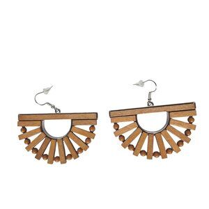 Boho Wooden Dangle Earrings Half-Circle Bead Summer Beach Costume Jewelry
